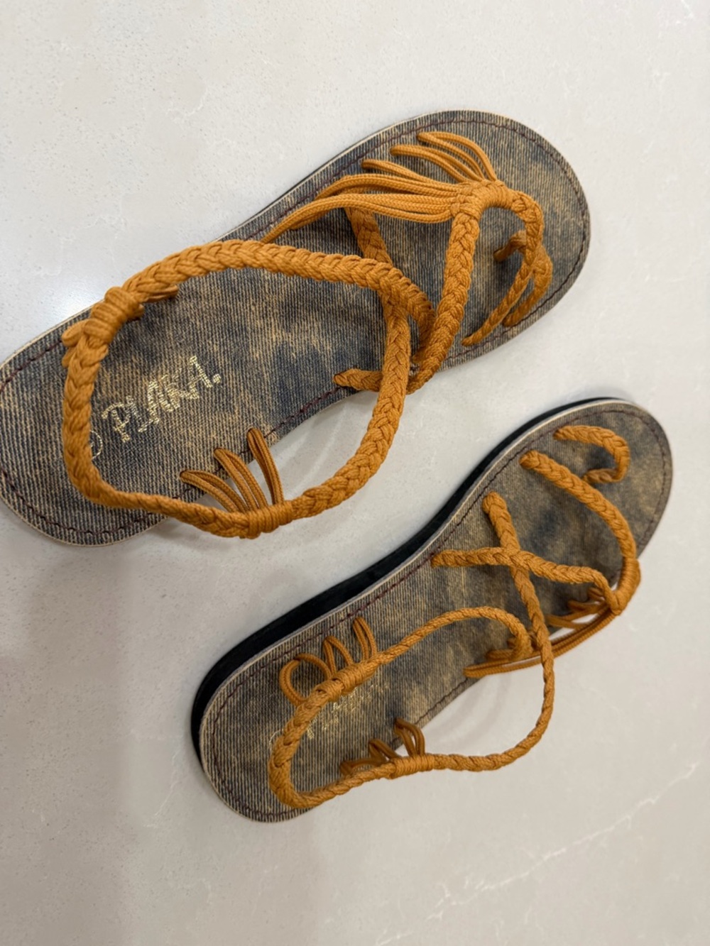 Braided Strap Flat Sandals in Mustard - Women's Summer Sandals - Picture 4 of 5